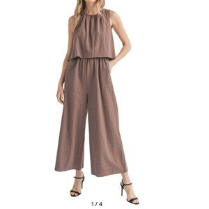 MILA MAE Popover Tank Wide Leg Jumpsuit In Mocha size XL